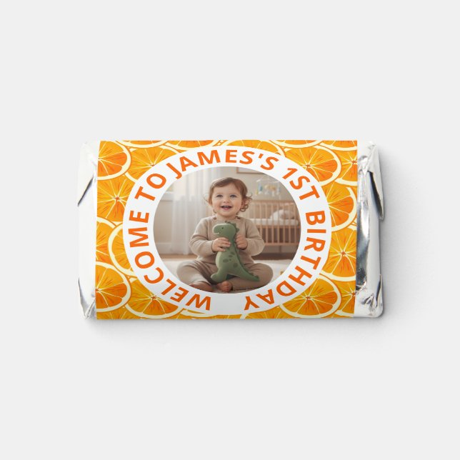 Custom First Birthday Photo and Citrus Hershey's Miniatures (Front)