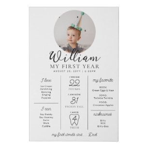 Custom First Birthday Photo Milestone Timeline Faux Canvas Print
