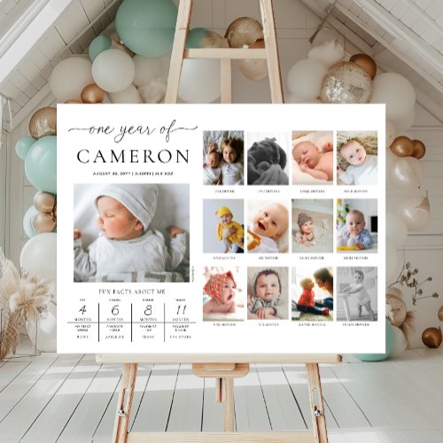 Custom First Birthday Photo Milestone Timeline Faux Canvas Print