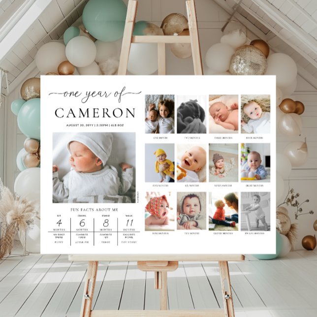 Custom First Birthday Photo Milestone Timeline Faux Canvas Print (Creator Uploaded)