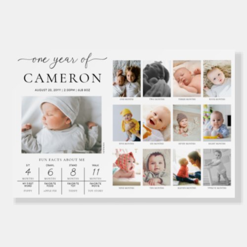 Custom First Birthday Photo Milestone Timeline Foam Board