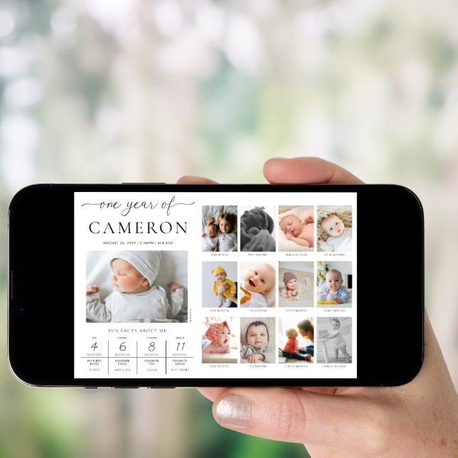 Custom First Birthday Photo Milestone Timeline Poster (Front Digital)