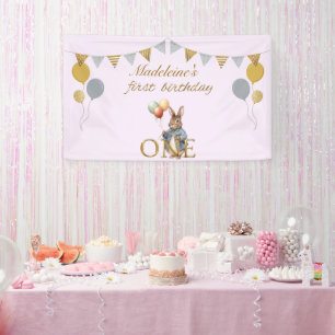 Custom First birthday rabbit with balloons Banner