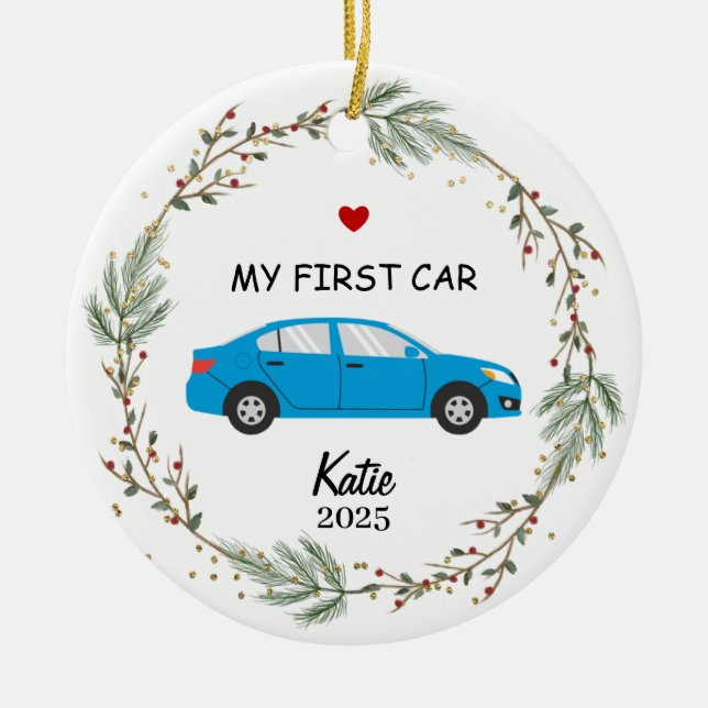 custom First Car Photo Ornament, My New Car  Ceramic Ornament (Front)