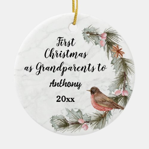 Custom First Christmas As Grandparents To 2023 Ceramic Ornament