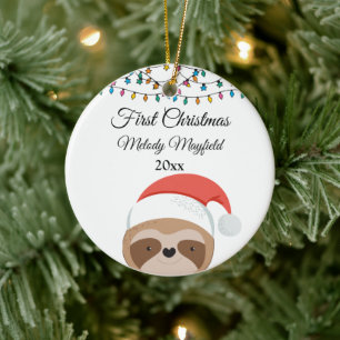 Custom First Christmas Baby Boy Girl Cute Sloths Ceramic Ornament