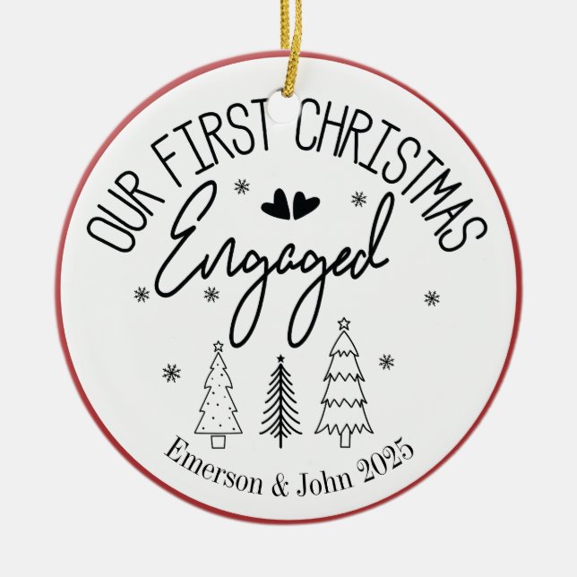 Custom First Christmas Engaged Ceramic Ornament (Front)