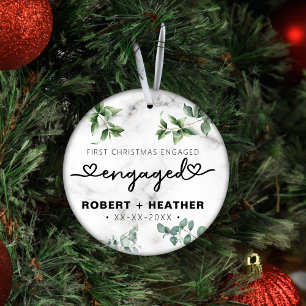 Custom First Christmas Engagement Photo Keepsake Ceramic Ornament