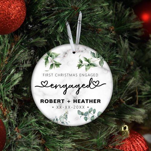 Custom First Christmas Engagement Photo Keepsake Ceramic Ornament