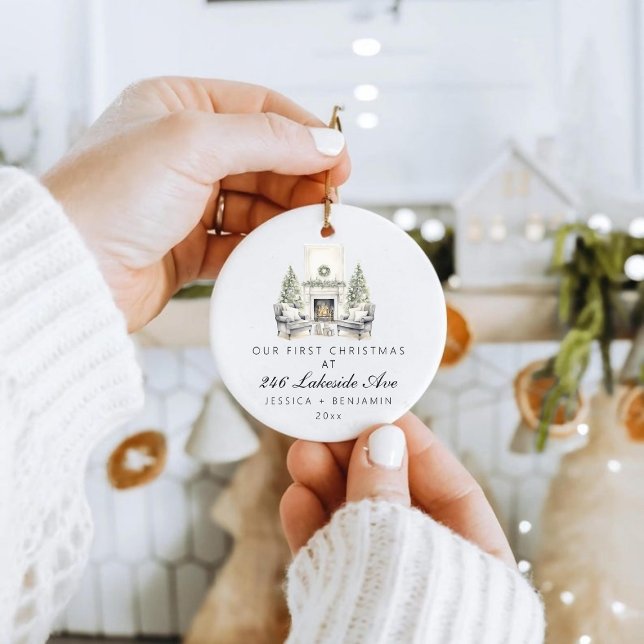 Custom First Christmas in Our New Home Family  Ceramic Ornament (Custom First Christmas in Our New Home Family Ceramic Ornament)