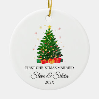 Custom First Christmas Married Ceramic Ornament