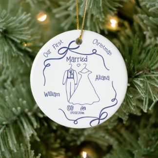 Custom First Christmas Married NewlyWed Ceramic Ornament