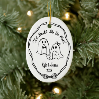 Custom First Christmas Married Spooky Ghost Doodle Ceramic Ornament