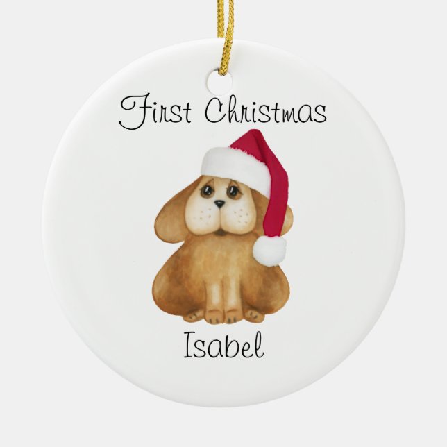 Custom First Christmas Puppy Ornament (Front)