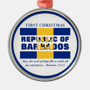 Custom First Christmas Republic of Barbados Metal Ornament