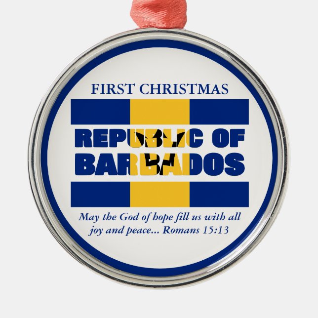 Custom First Christmas Republic of Barbados  Metal Ornament (Front)