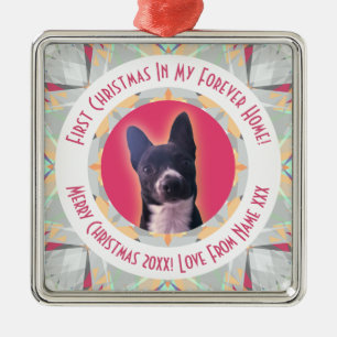 Custom First Christmas Star Modern Winter Gray Red Metal Ornament