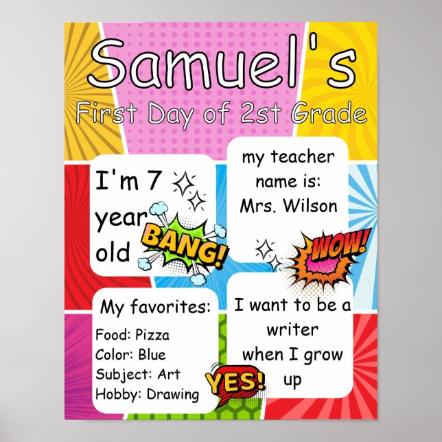 Custom First Day Of School, Comic Back to School Poster (Front)