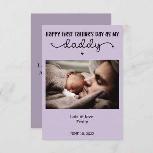 Custom First Fathers Day Cute Minimalist Photo Card