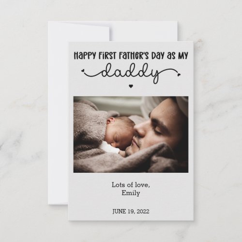 Custom First Fathers Day Cute Minimalist Photo Card