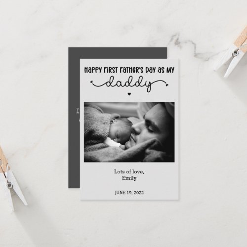 Custom First Fathers Day Cute Minimalist Photo Card