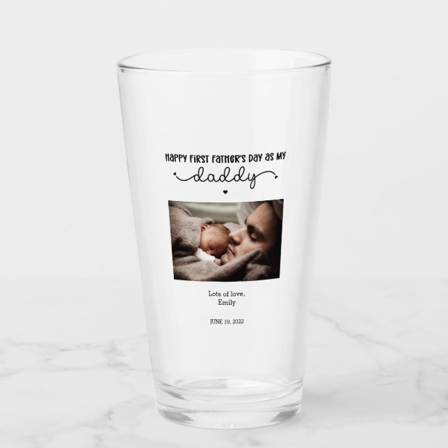 Custom First Father's Day Cute Minimalist Photo Glass (Front)