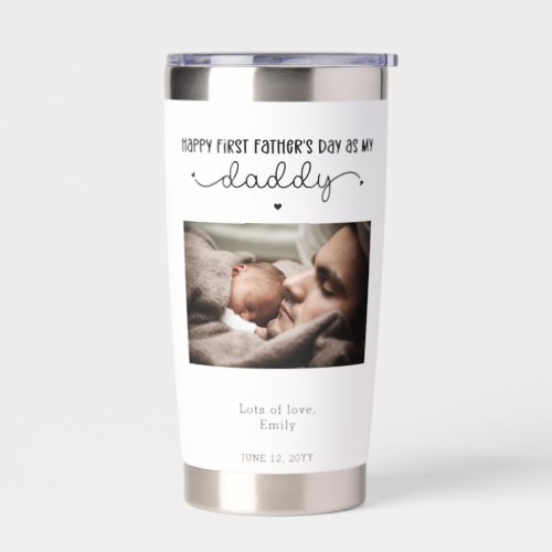 Custom First Fathers Day Cute Minimalist Photo Insulated Tumbler