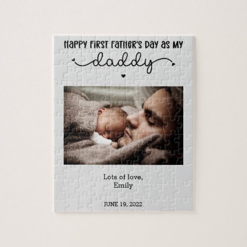 Custom First Fathers Day Cute Minimalist Photo Jigsaw Puzzle