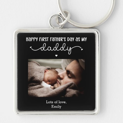 Custom First Fathers Day Cute Minimalist Photo Keychain