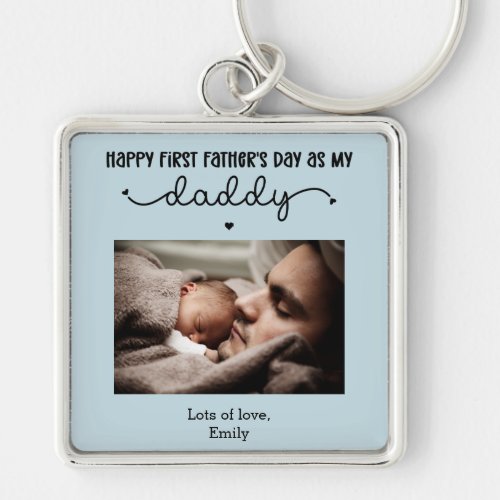 Custom First Fathers Day Cute Minimalist Photo Keychain