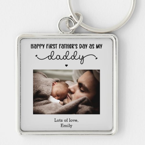 Custom First Fathers Day Cute Minimalist Photo Keychain