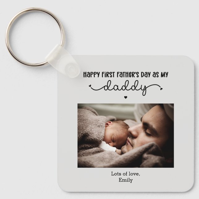 Custom First Father's Day Cute Minimalist Photo Keychain (Front)