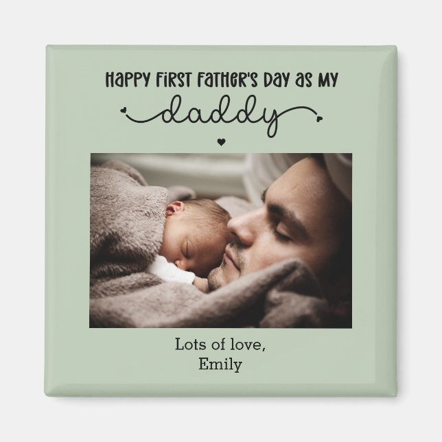 Custom First Father's Day Cute Minimalist Photo Magnet (Front)