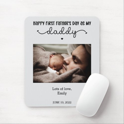 Custom First Fathers Day Cute Minimalist Photo Mouse Pad