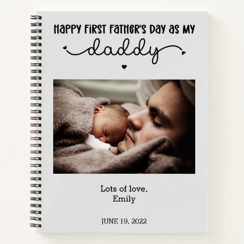Custom First Fathers Day Cute Minimalist Photo Notebook