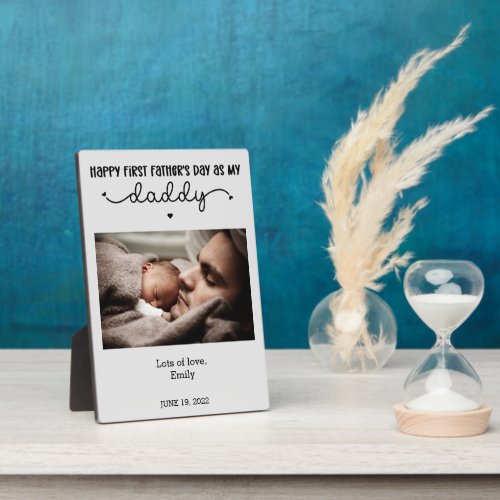 Custom First Fathers Day Cute Minimalist Photo Plaque