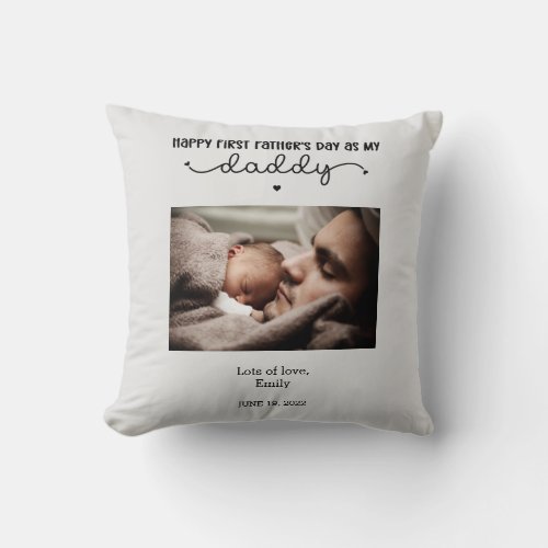 Custom First Fathers Day Cute Minimalist Photo Throw Pillow