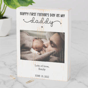 Custom First Father's Day Cute Minimalist Photo Wooden Box Sign