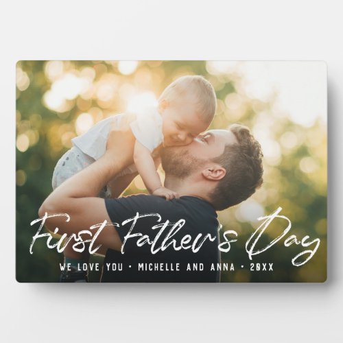 Custom First Fathers Day Modern Photo Script Plaque
