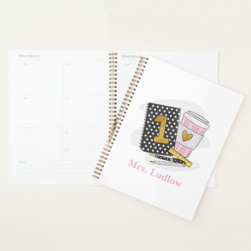 Custom First Grade Teacher Black Coffee Planner