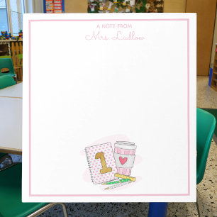 Custom First Grade Teacher / Cute Pink Polka Dot  Notepad