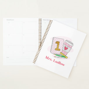 Custom First Grade Teacher Pink Polka Dot  Planner