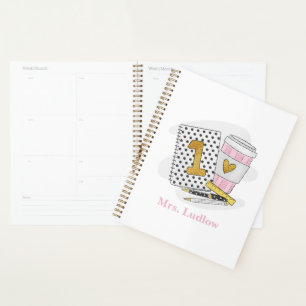 Custom First Grade Teacher White Notebook Planner