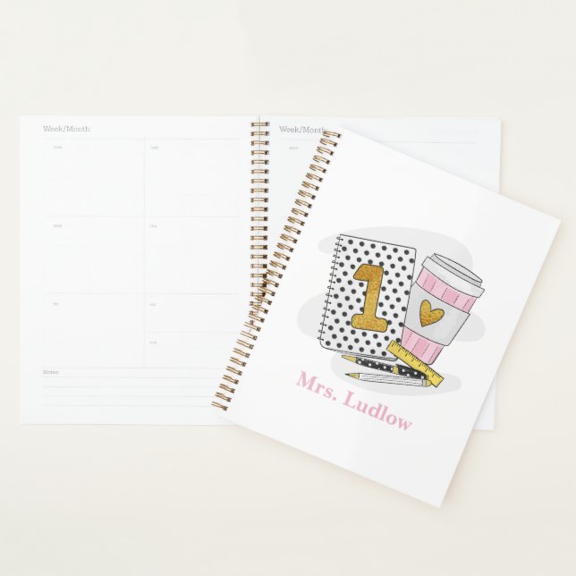 Custom First Grade Teacher White Notebook Planner (Display)