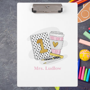 Custom First Grade Teacher White Notebook School Clipboard
