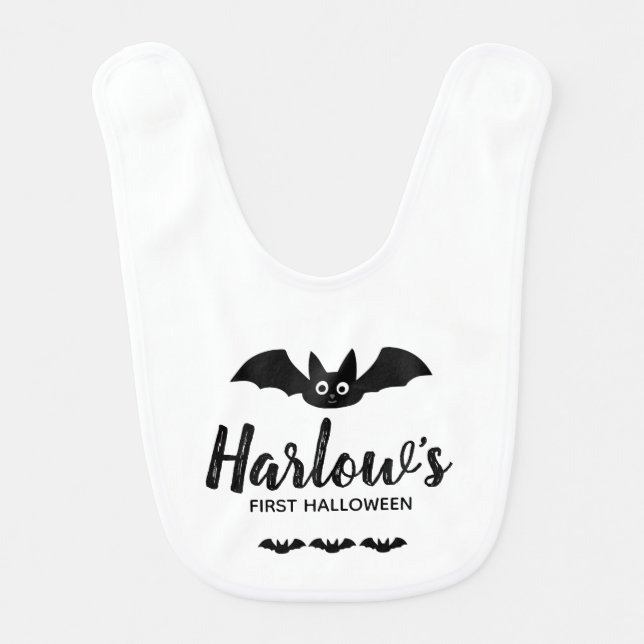 Custom First Halloween Baby Bib Black Bats (Front)