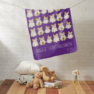Custom First Halloween Scary Fun Ghost Pattern Baby Blanket