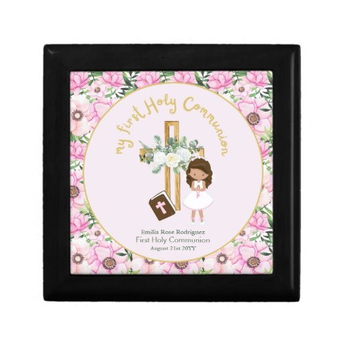 Custom First Holy Communion Brunette Hair Girl Gift Box