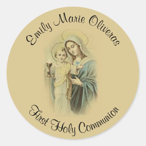 Custom First Holy Communion Catholic Remembrance Classic Round Sticker