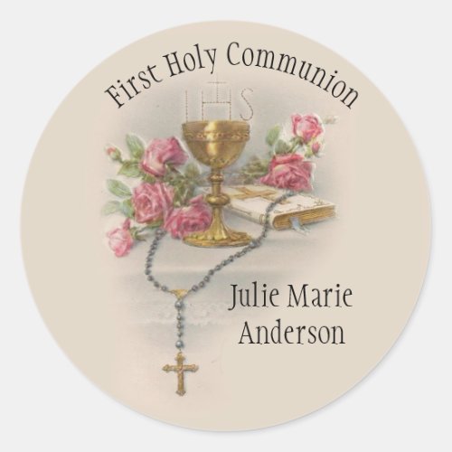 Custom First Holy Communion Catholic Remembrance Classic Round Sticker